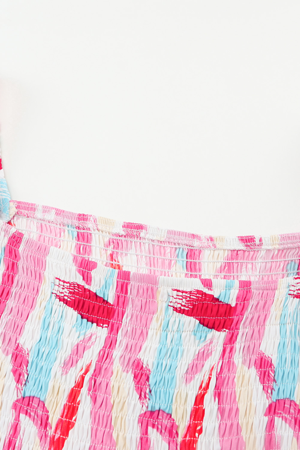 Pink Brush Stroke Printed Smocked Ruffle Tiered Dress - loveforevers