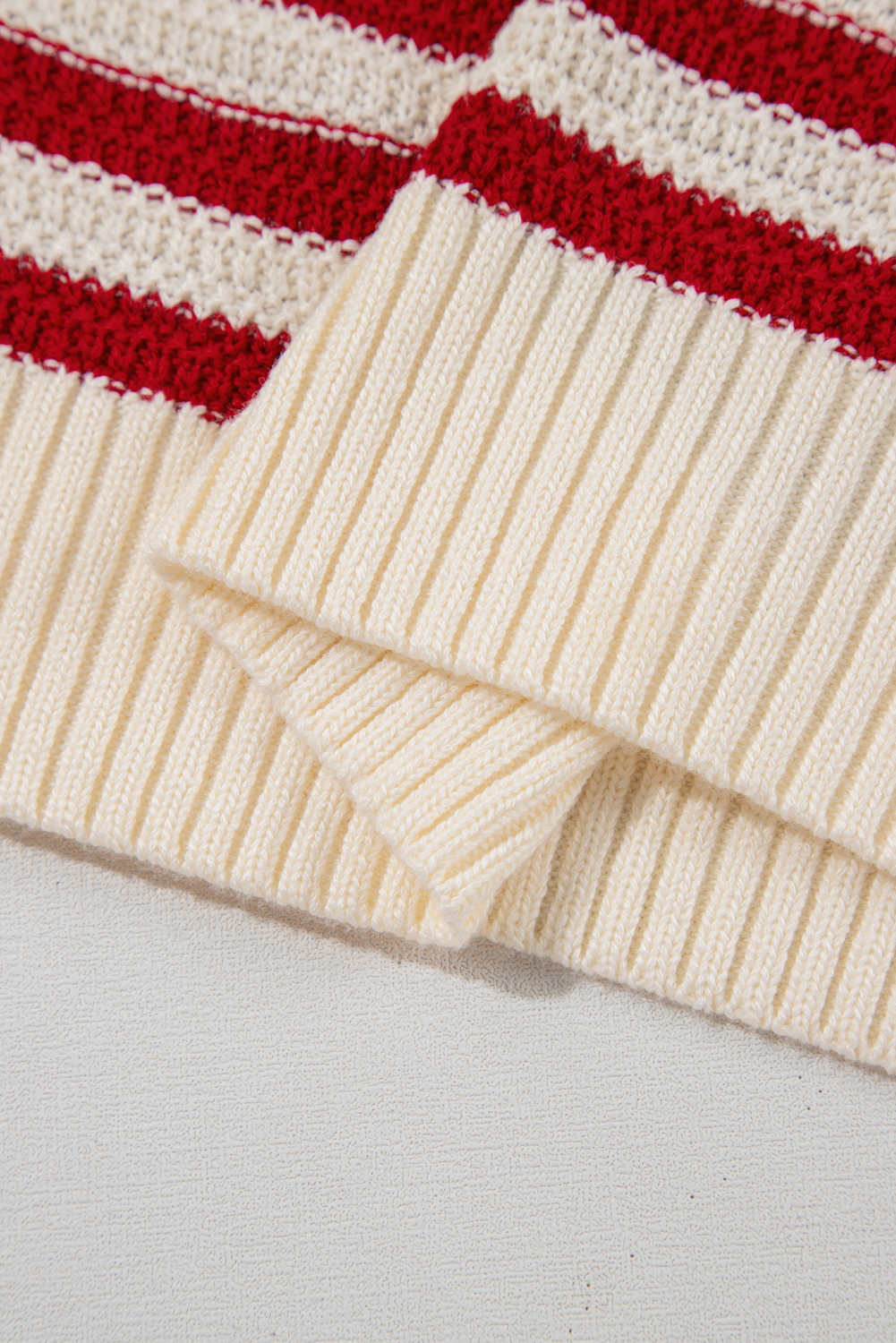 Red Stripe Textured Knit Ribbed Hem Sweater Tank Top - loveforevers