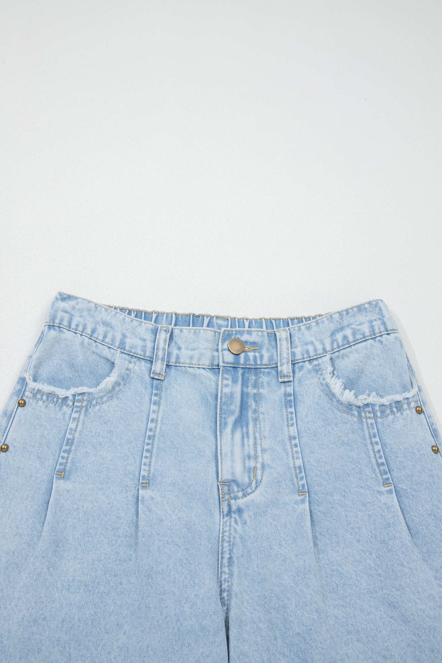 Beau Blue Studded Side Slit Leg Frayed Pocketed Wide Leg Jeans - loveforevers
