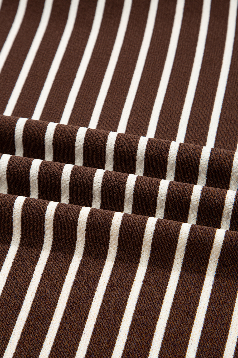 Brown Stripe Ribbed Cropped Crew Neck Long Sleeve T Shirt - loveforevers