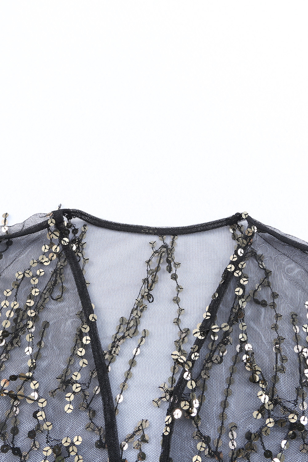 Black Sequin Sheer Long Sleeve Open Front Kimono - loveforevers