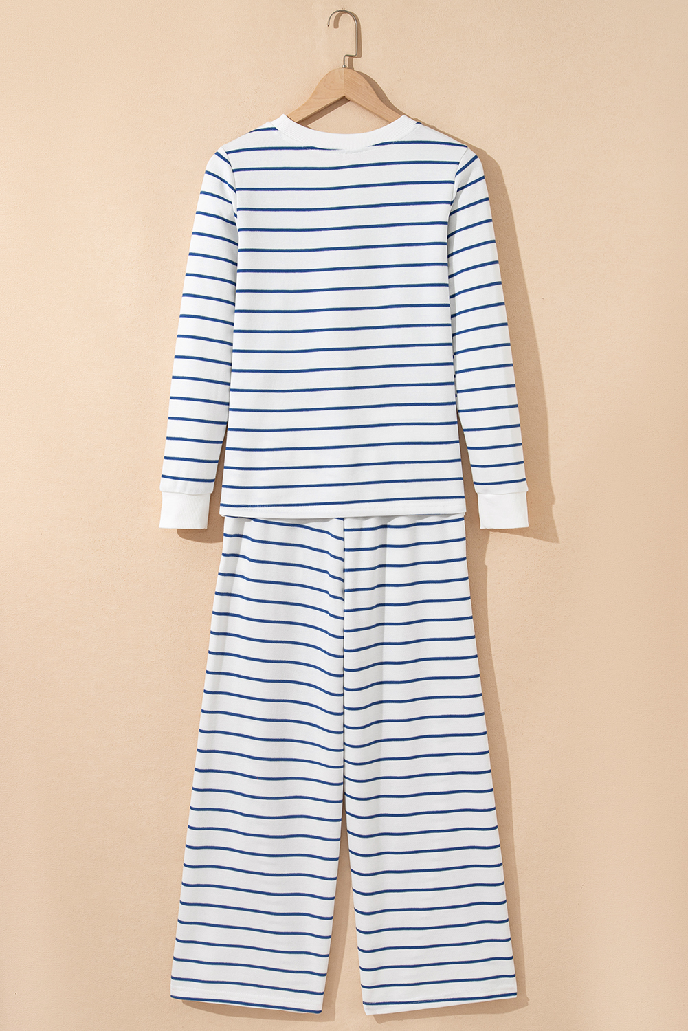 Sail Blue Striped Long Sleeve Top Drawstring Wide Leg Pants 2pcs Outfit - loveforevers
