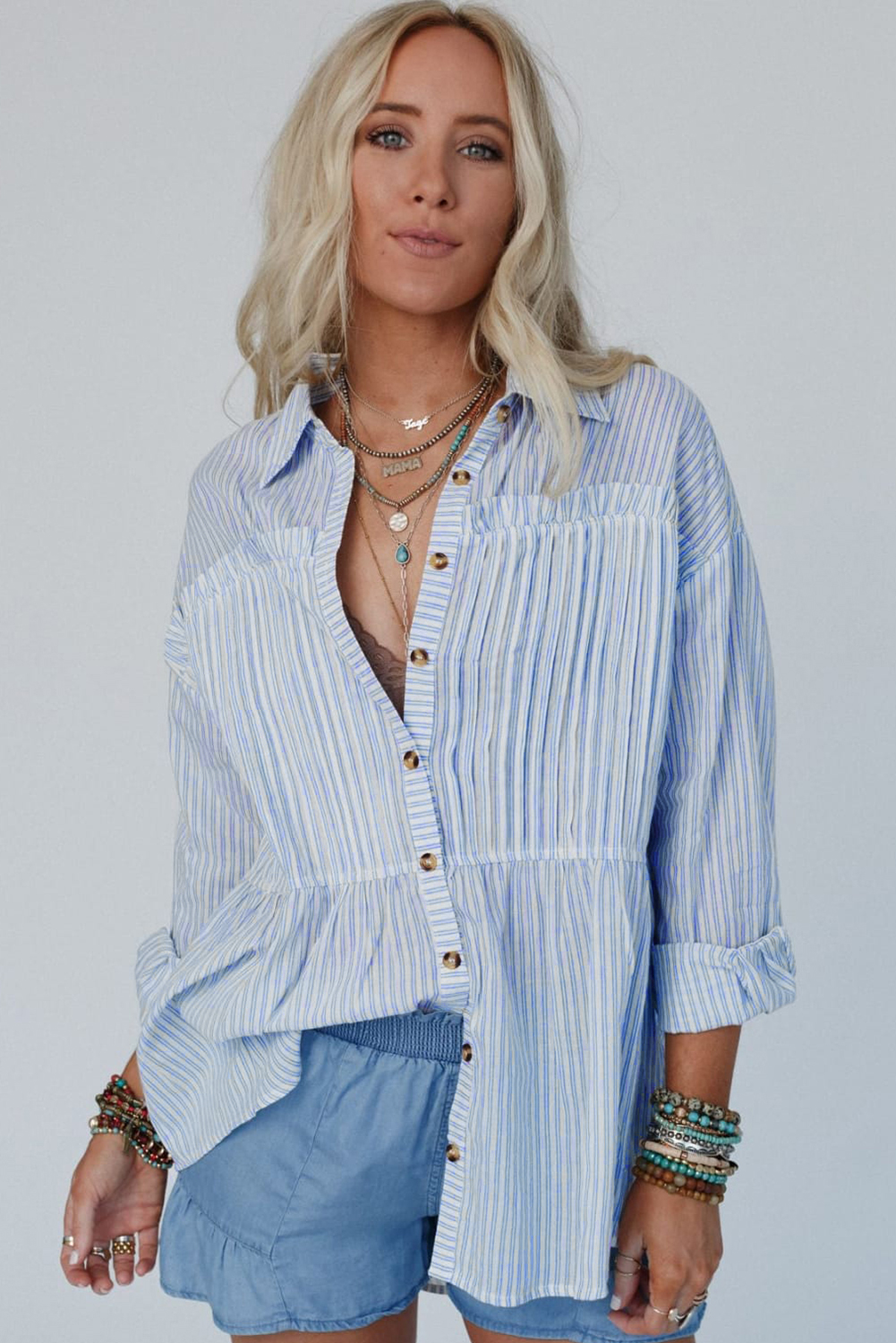 Sky Blue Stripe Striped Buttoned up Long Sleeve Shirt - loveforevers