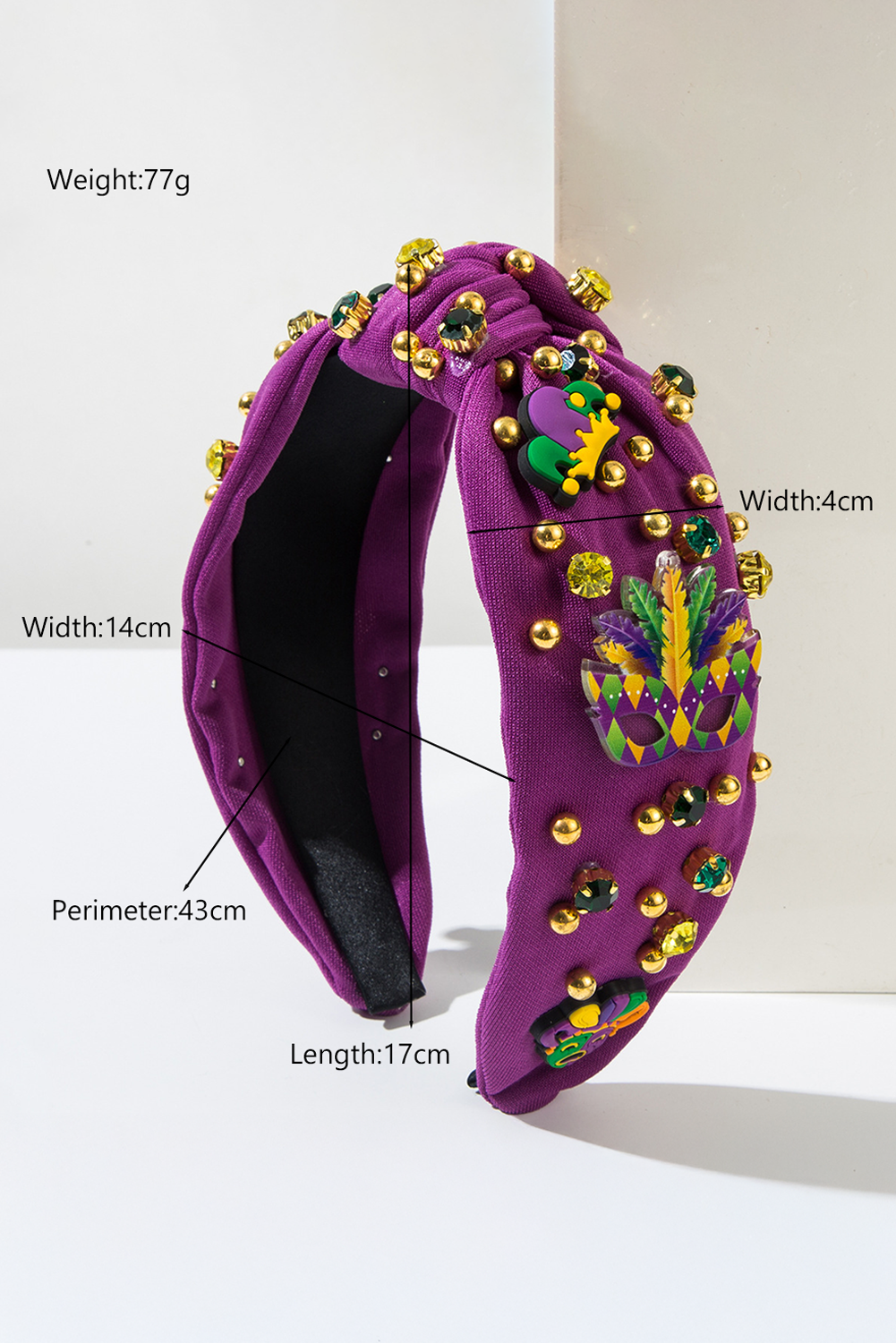 Tillandsia Purple Mardi Gras Rhinestone Beaded Knotted Wide Headband - loveforevers