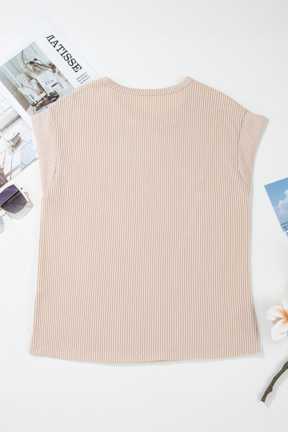 Gray Twisted Rib Wide Sleeve Crew Neck T Shirt - loveforevers