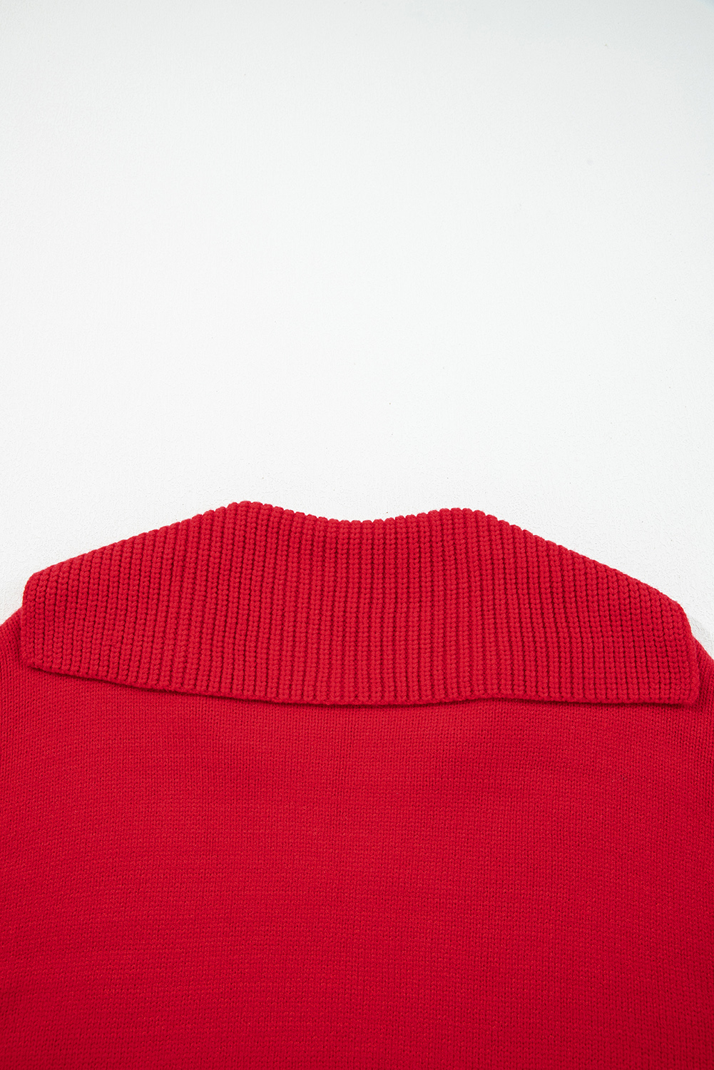 Racing Red Collared V Neck Ribbed Edge Sexy Elegant Sweater - loveforevers