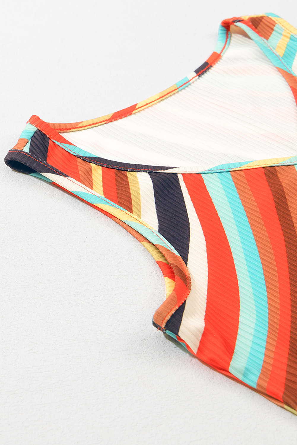 Multicolour Wavy Striped Buttoned V Neck Tank Top - loveforevers