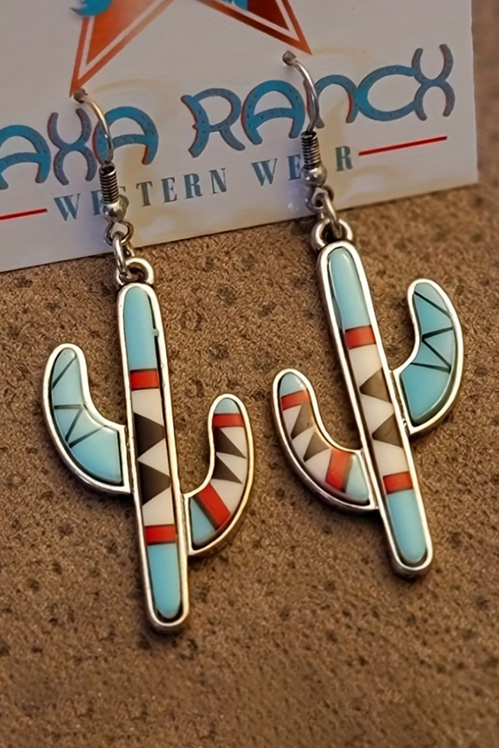 Light Blue Western Cactus Alloy Dangle Earrings - loveforevers