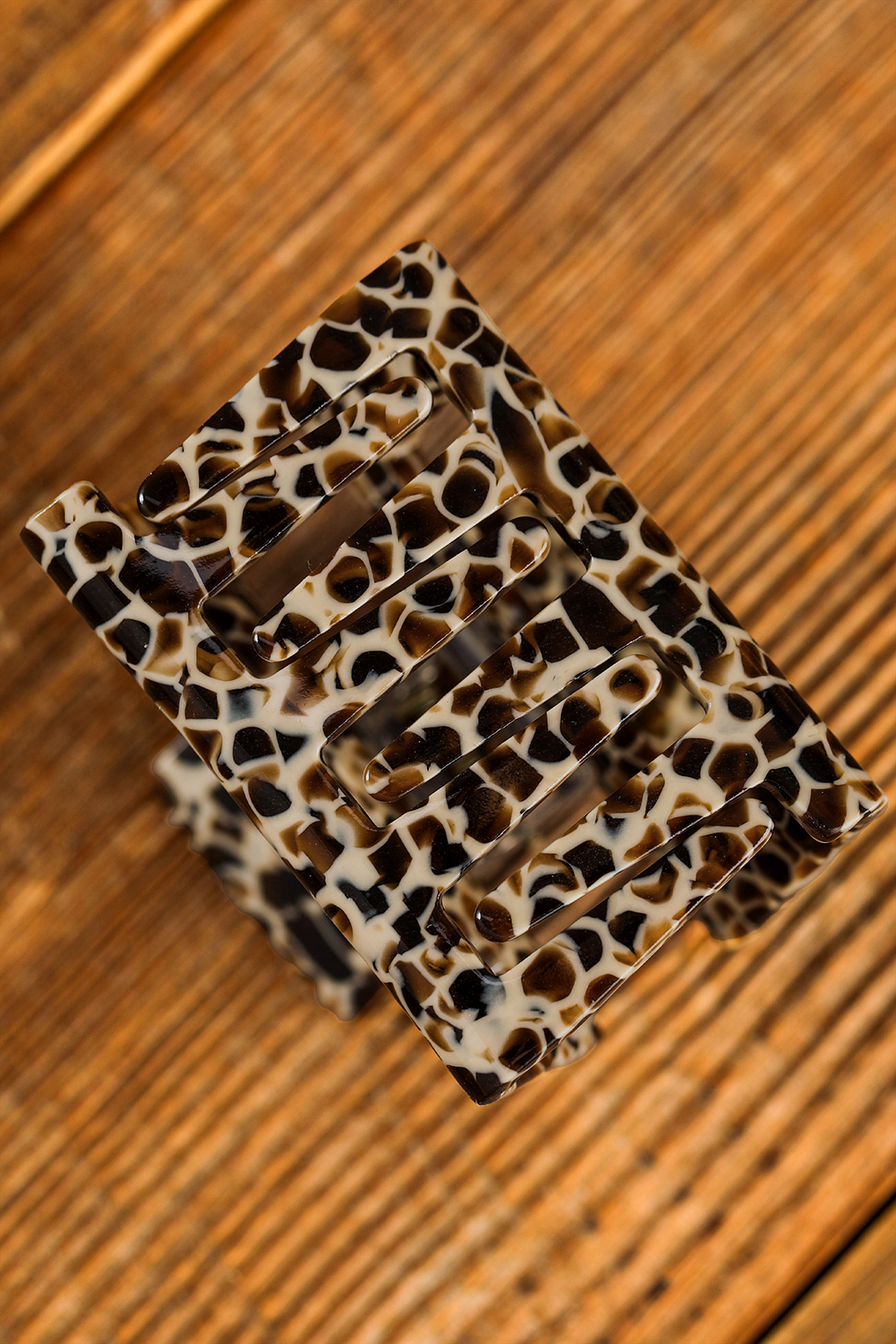 White Leopard Print Cutout Square Claw Clip - loveforevers
