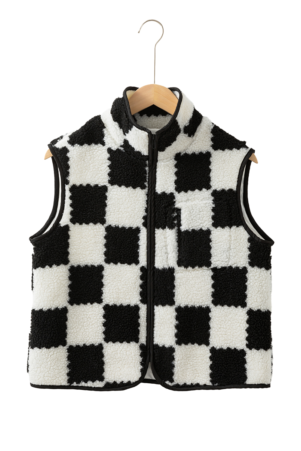 Khaki Checkered Sherpa Collared Jacket Vest - loveforevers