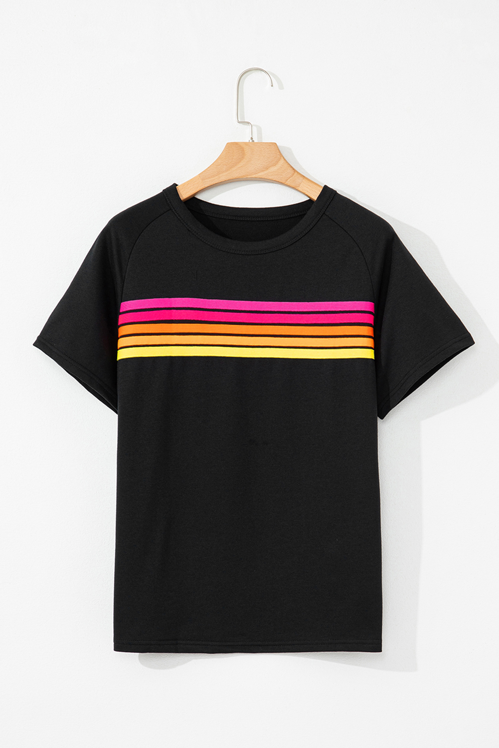 Black Striped Patch Front Casual Tee - loveforevers