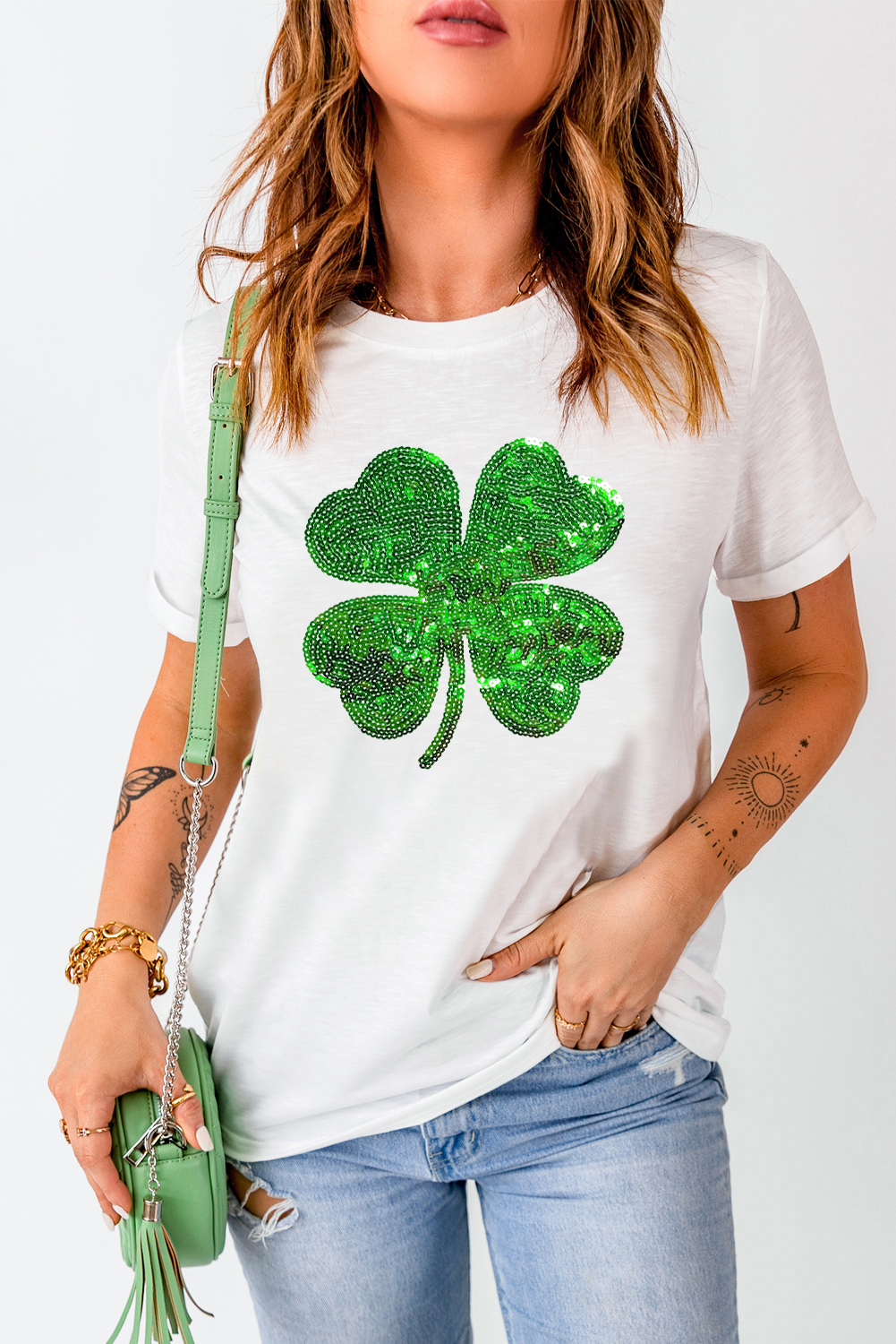 Black St. Patricks Lucky Clover Print O Neck T Shirt - loveforevers