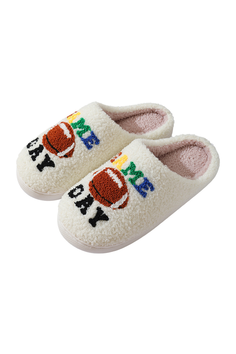 White GAME DAY Rugby Football Plush Slippers - loveforevers
