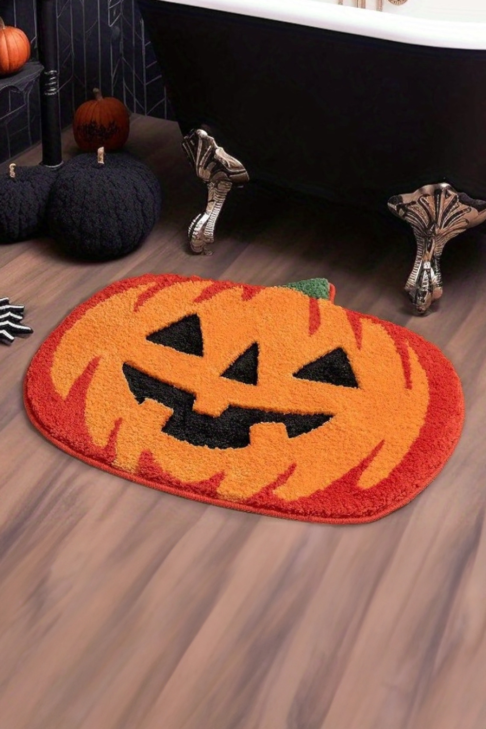 Orange Halloween Pumpkin Absorbent Entryway Bath Rug - loveforevers