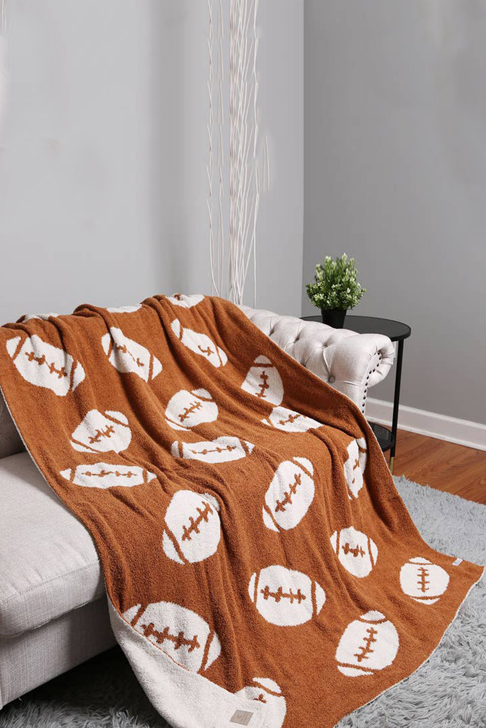 White Leopard & Rugby Football Print Flannel Blanket - loveforevers