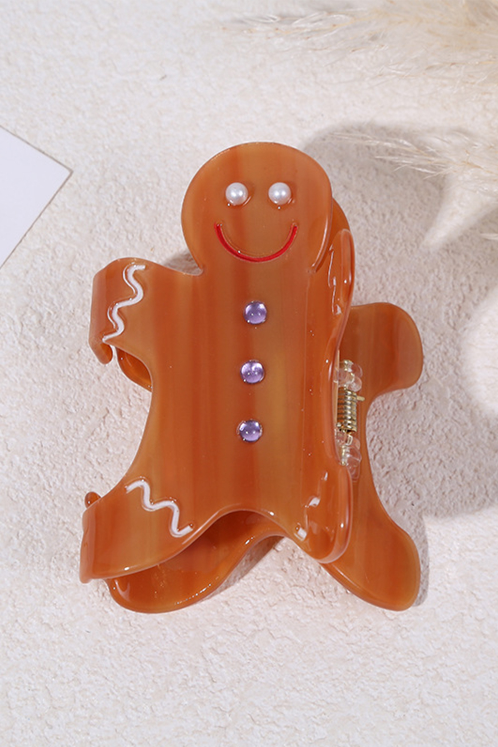 Thai Curry Pearl Rhinestone Gingerbread Man Hair Claw Clip - loveforevers