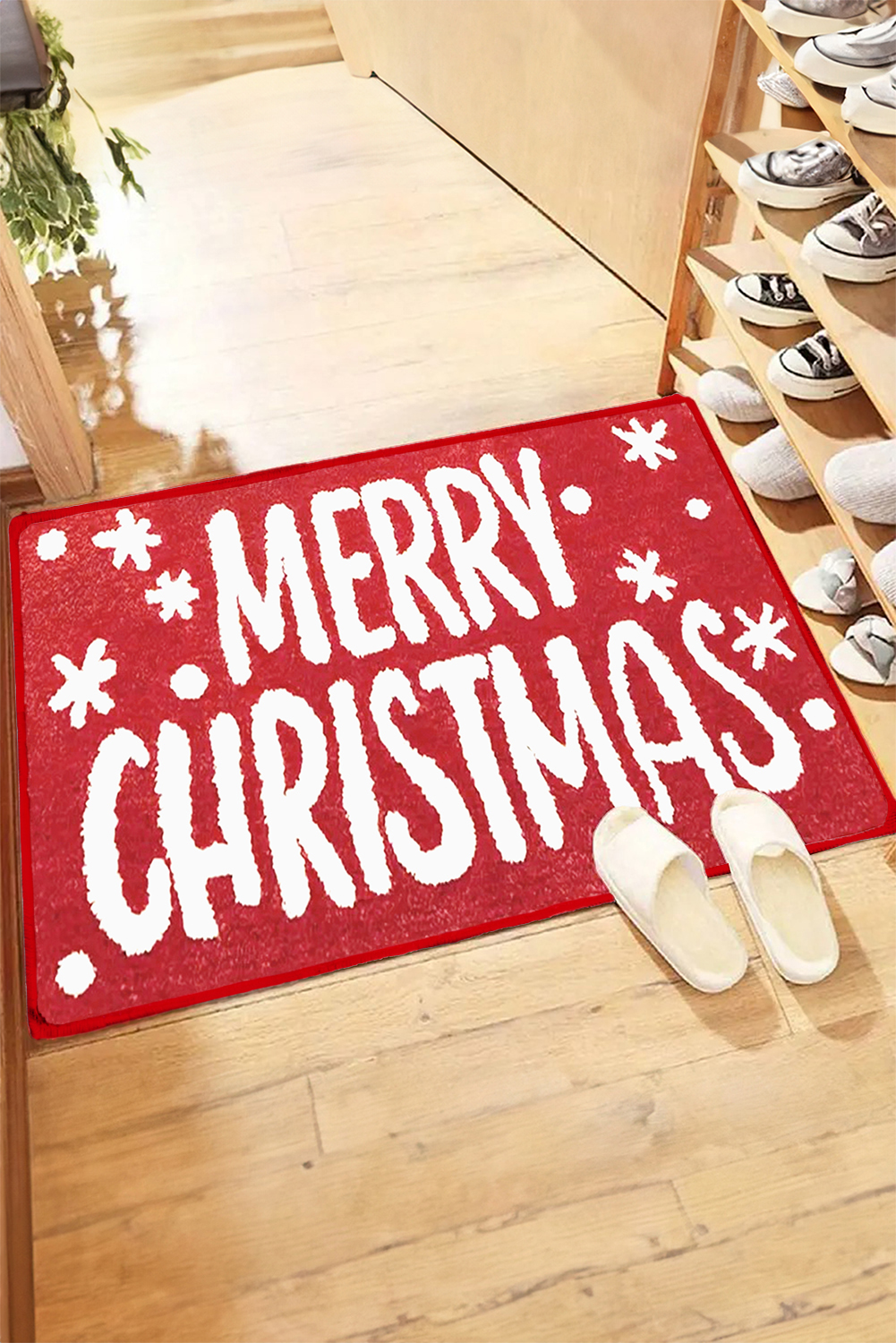 Fiery Red 40*60cm Merry Christmas Print Absorbent Microfiber Entrance Mat - loveforevers