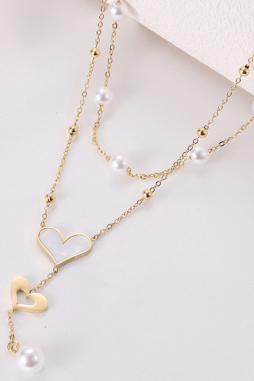 Gold Heart Pearl Double Layer Adjustable Chain Necklace - loveforevers