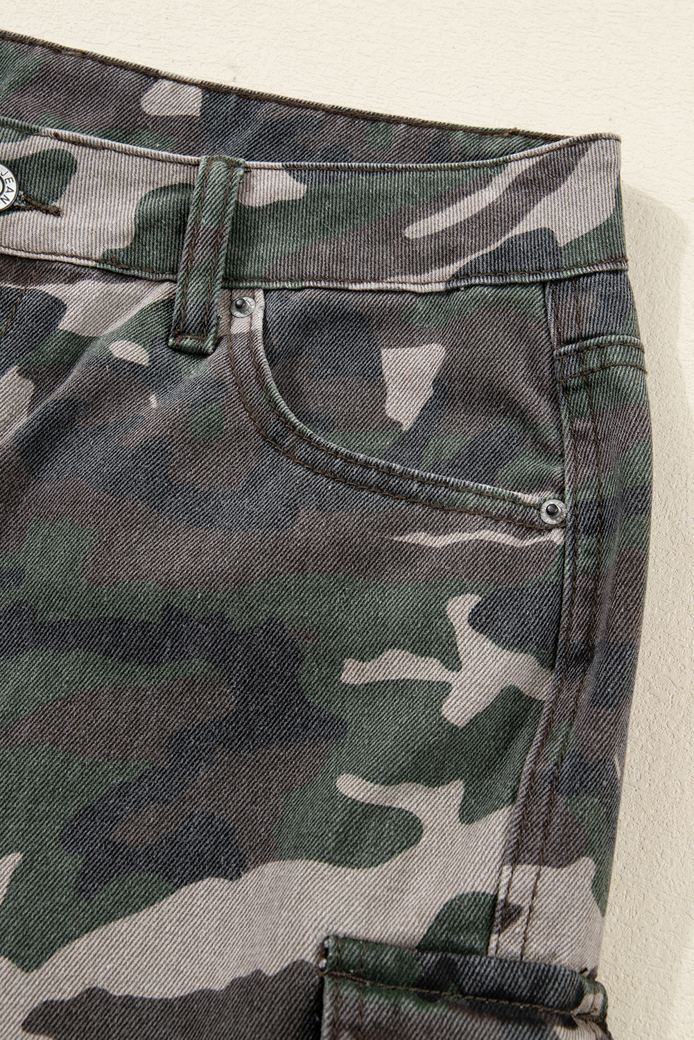 Green Camo Denim Cargo Wide Leg Pants - loveforevers