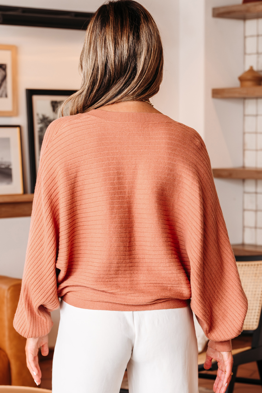 Apricot Pink Wide Rib Knit Button Front Dolman Sleeve Sweater Cardigan - loveforevers
