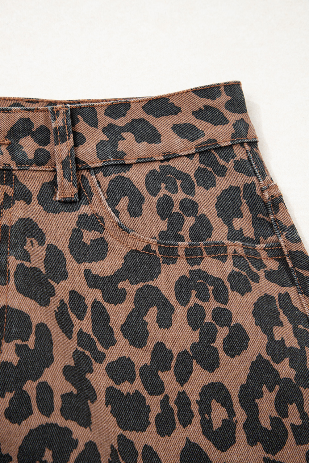 Brown Leopard Denim Frayed Split Denim Midi Skirt - loveforevers