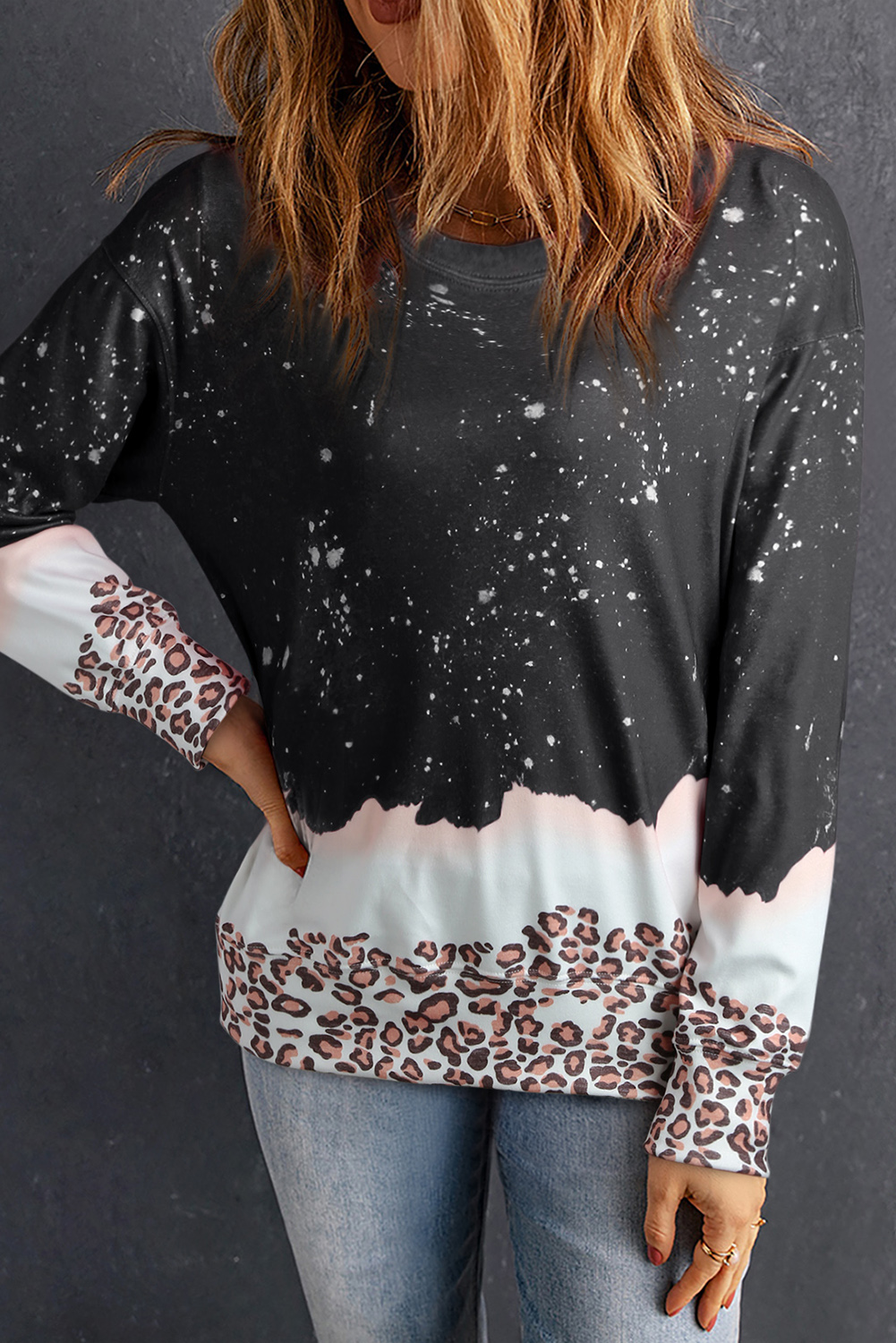 Fiery Red Leopard Bleached Pullover Sweatshirt - loveforevers