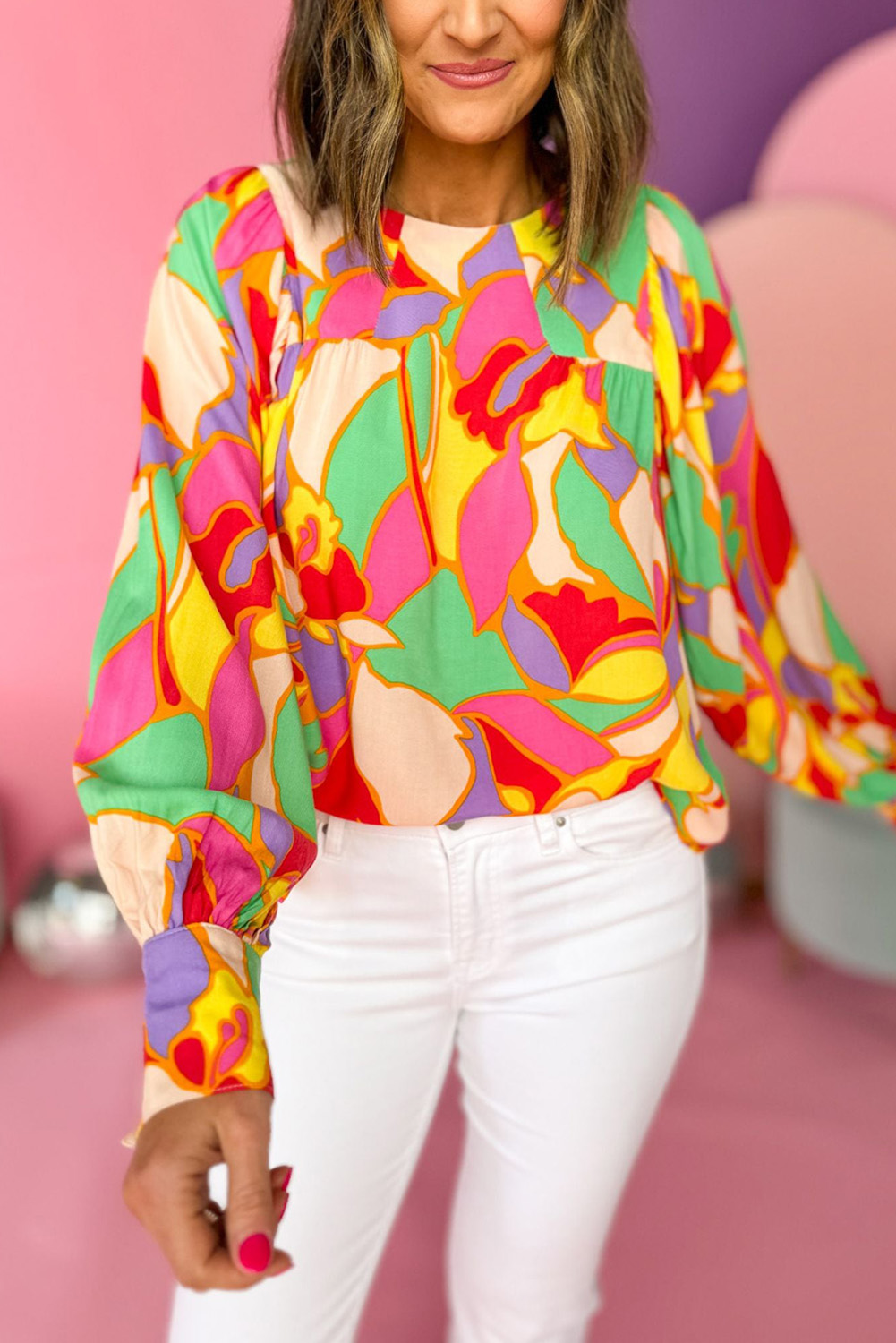 Yellow Abstract Print Puff Sleeve Blouse - loveforevers