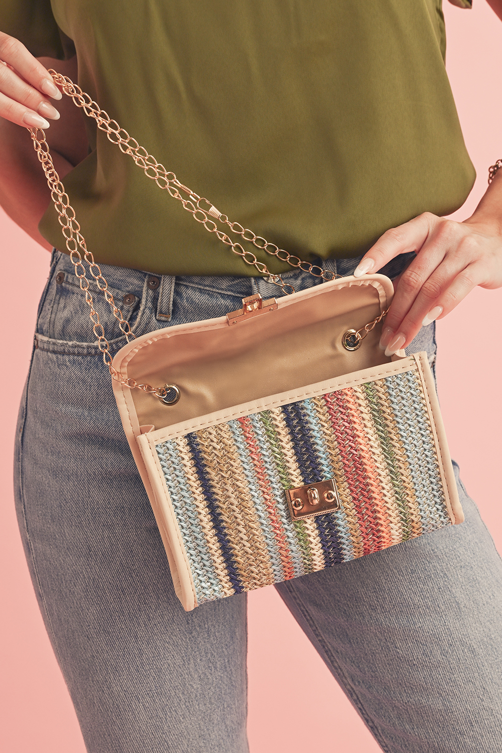 Iceland Blue Striped Crochet Flapped Single Shoulder Bag - loveforevers