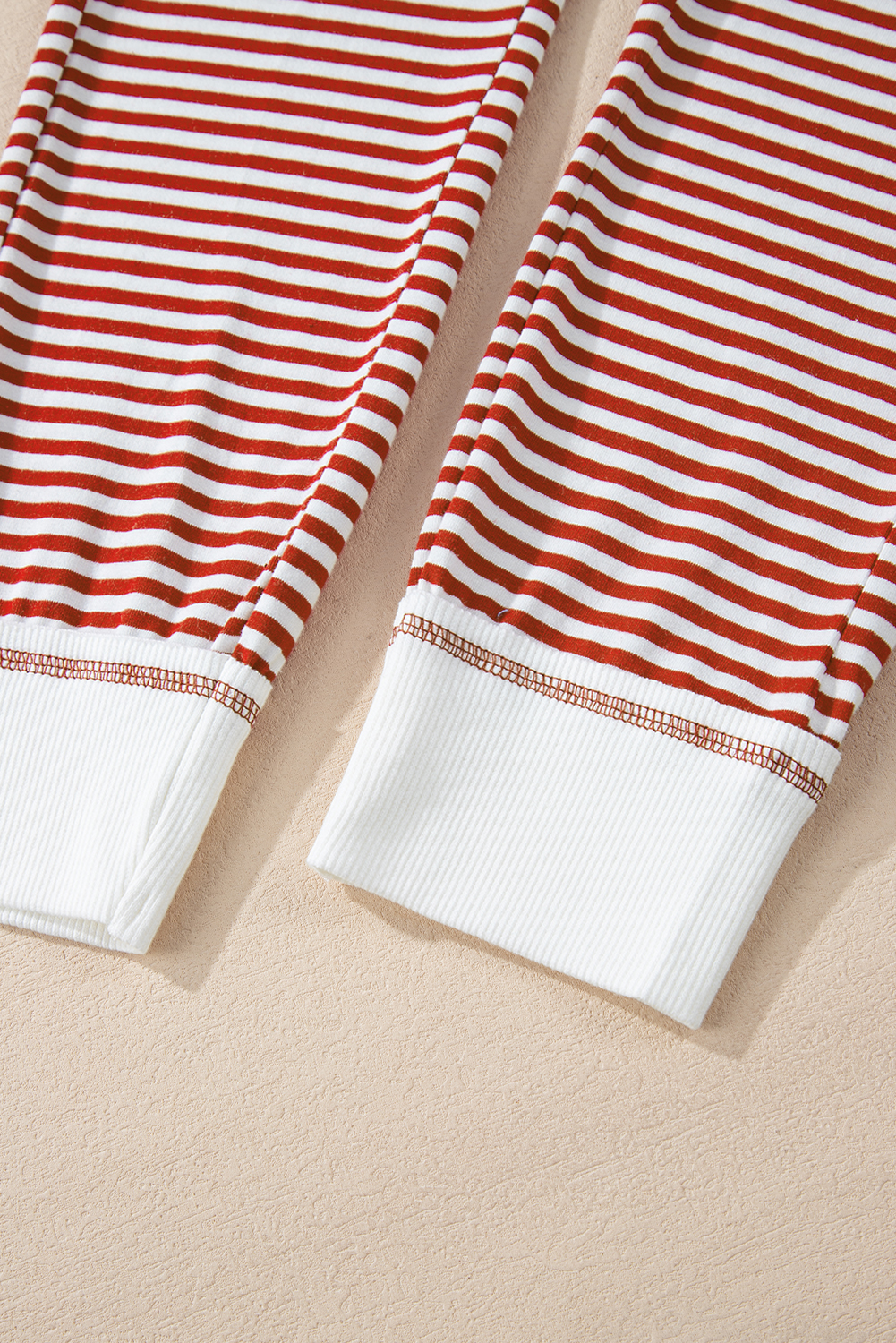 Red Stripe Buttoned V Neck Top and Knotted Waist Pants Lounge Set - loveforevers