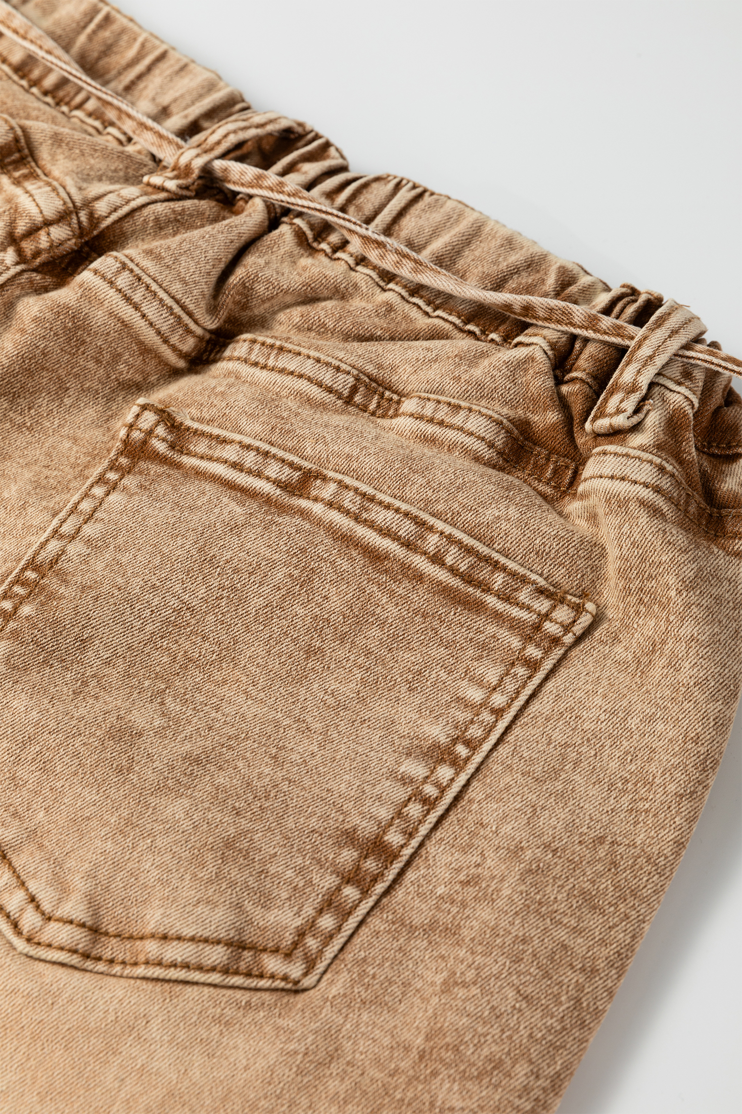 Smoke Gray Acid Wash Barrel Fit Denim Pants with Waist String - loveforevers