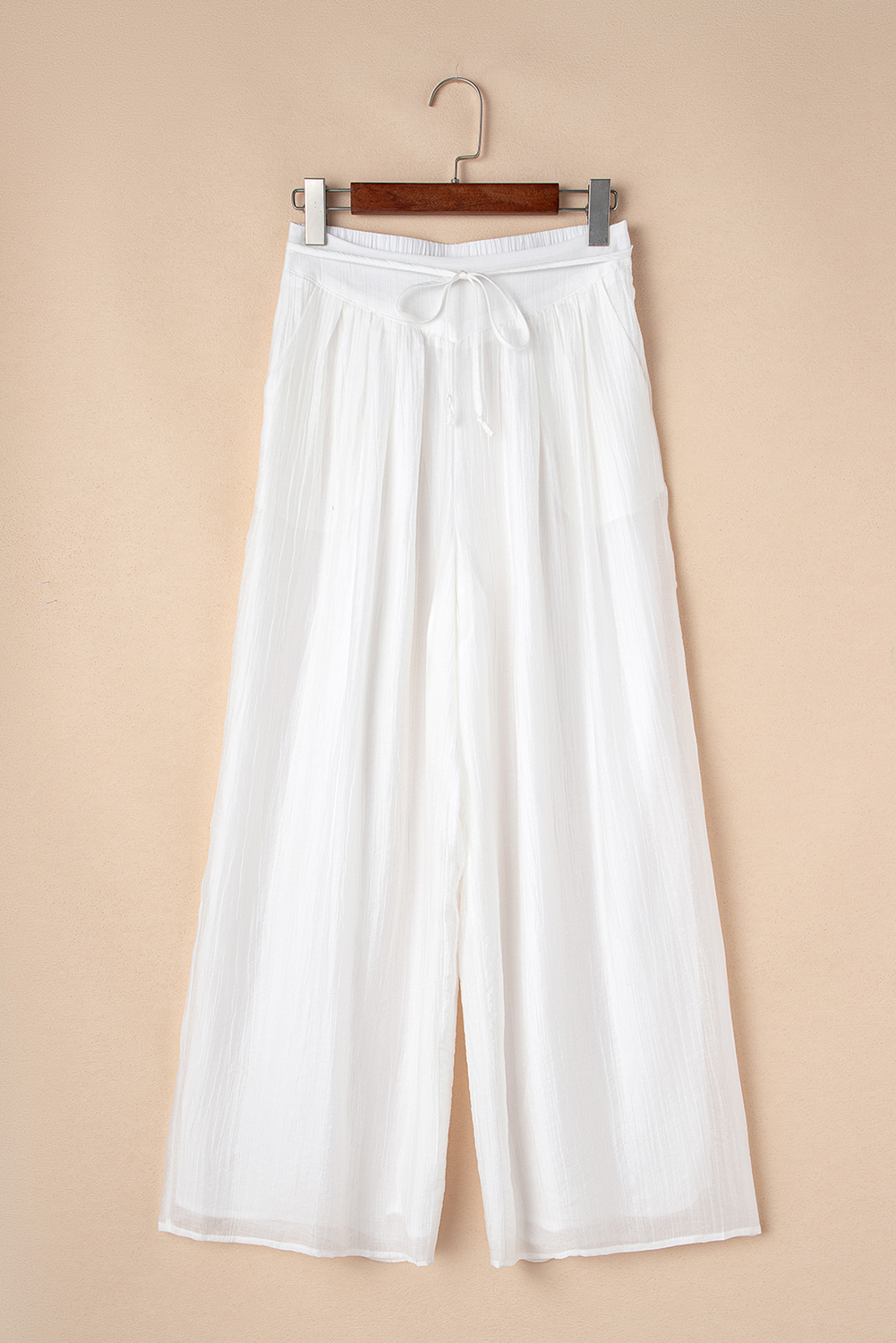 White Solid Drop Waist Pleated Wide Leg Casual Pants - loveforevers