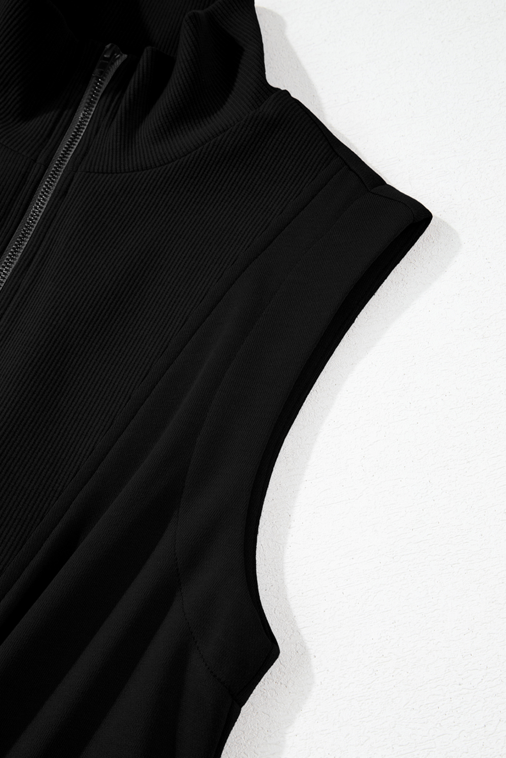 Black French Terry Zipped Collar Sleeveless Drawstring Waist Mini Dress - loveforevers
