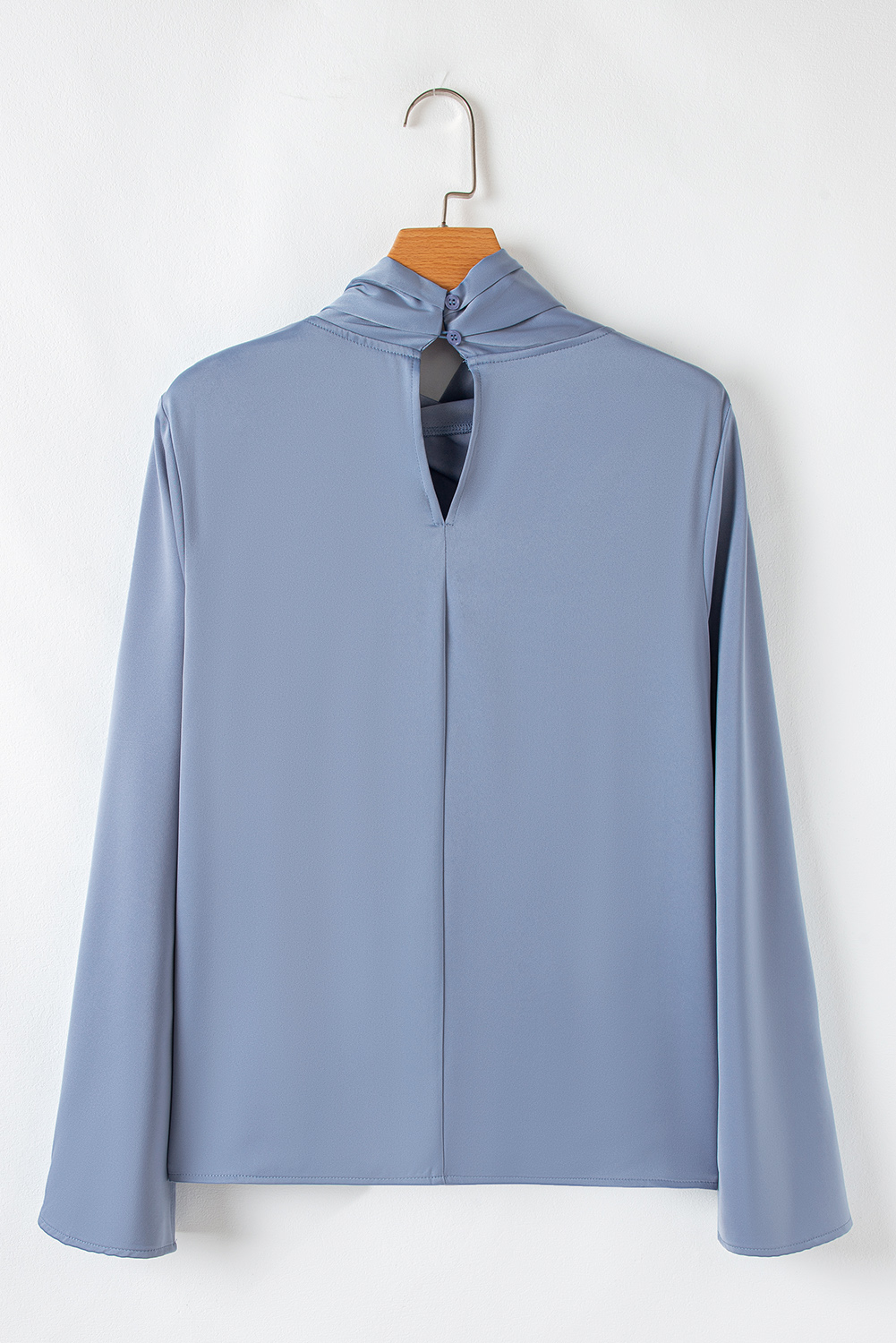 Ivy Asymmetric Pleated Turtleneck Bell Sleeve Blouse - loveforevers