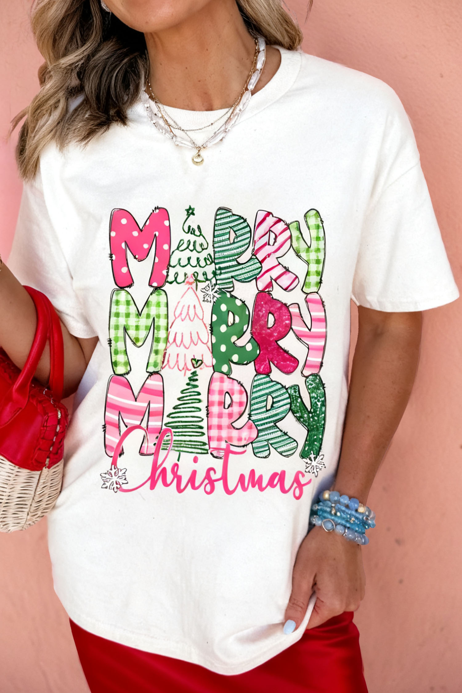 White Cute MERRY Christmas Graphic Tee - loveforevers