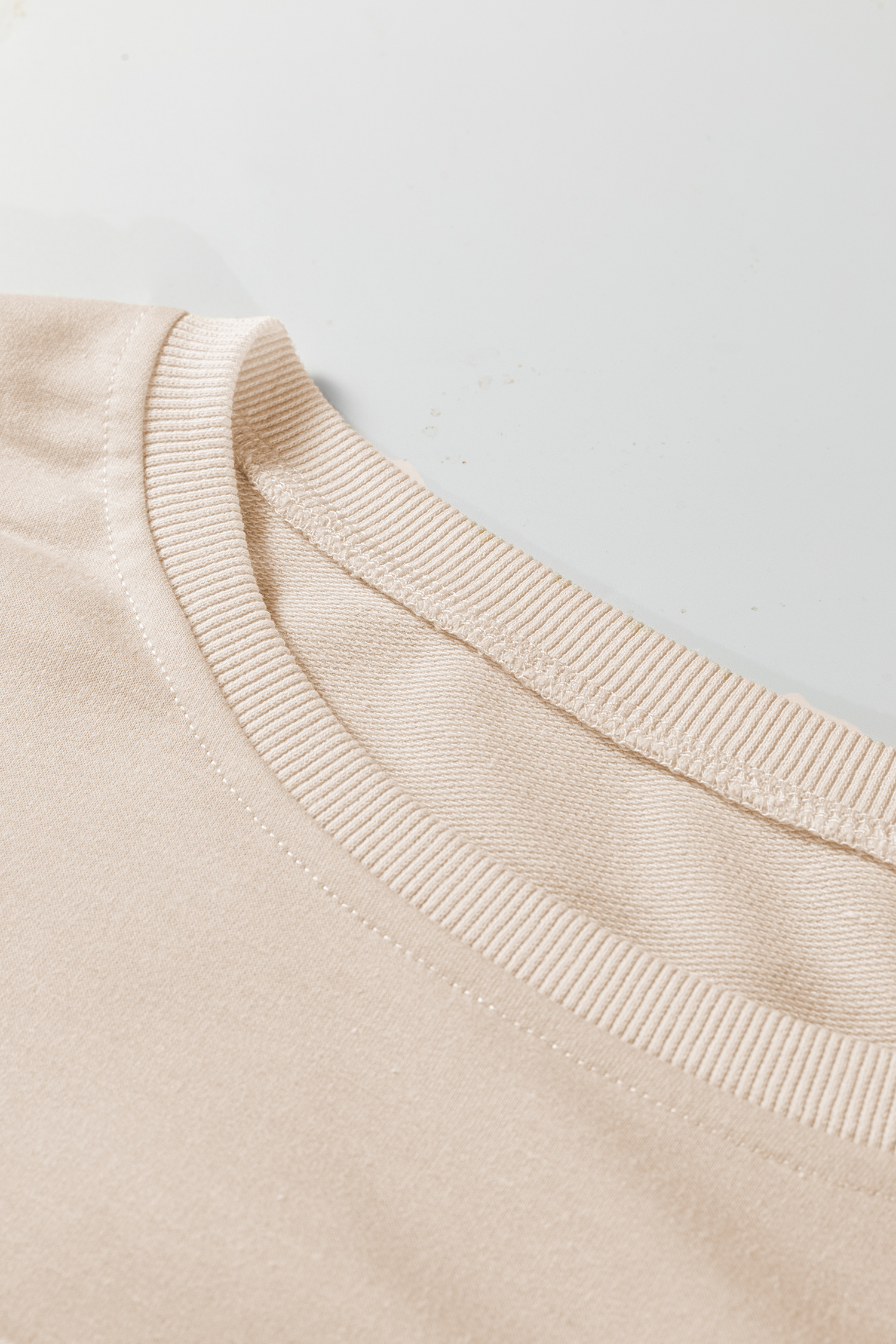 Beige Raw Edge Flower Patch Drop Shoulder Casual Top - loveforevers