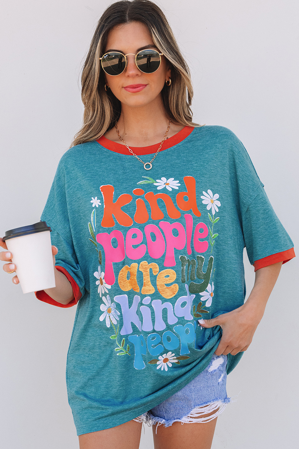 Dusk Blue Kind People are My Kind People Graphic Oversized Tee - loveforevers