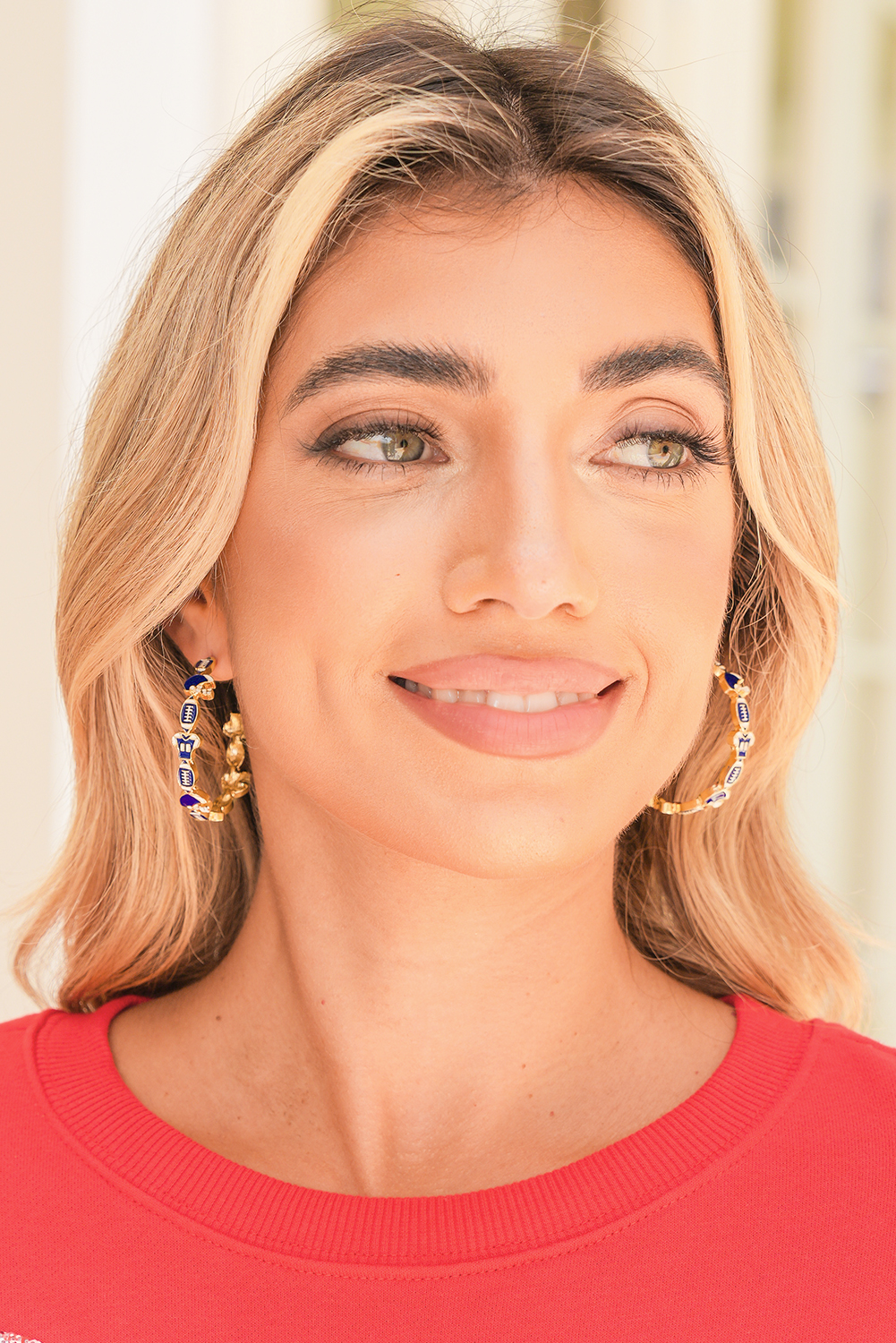 Dark Blue Game Day Football Helmet Jersey Hoop Earrings - loveforevers