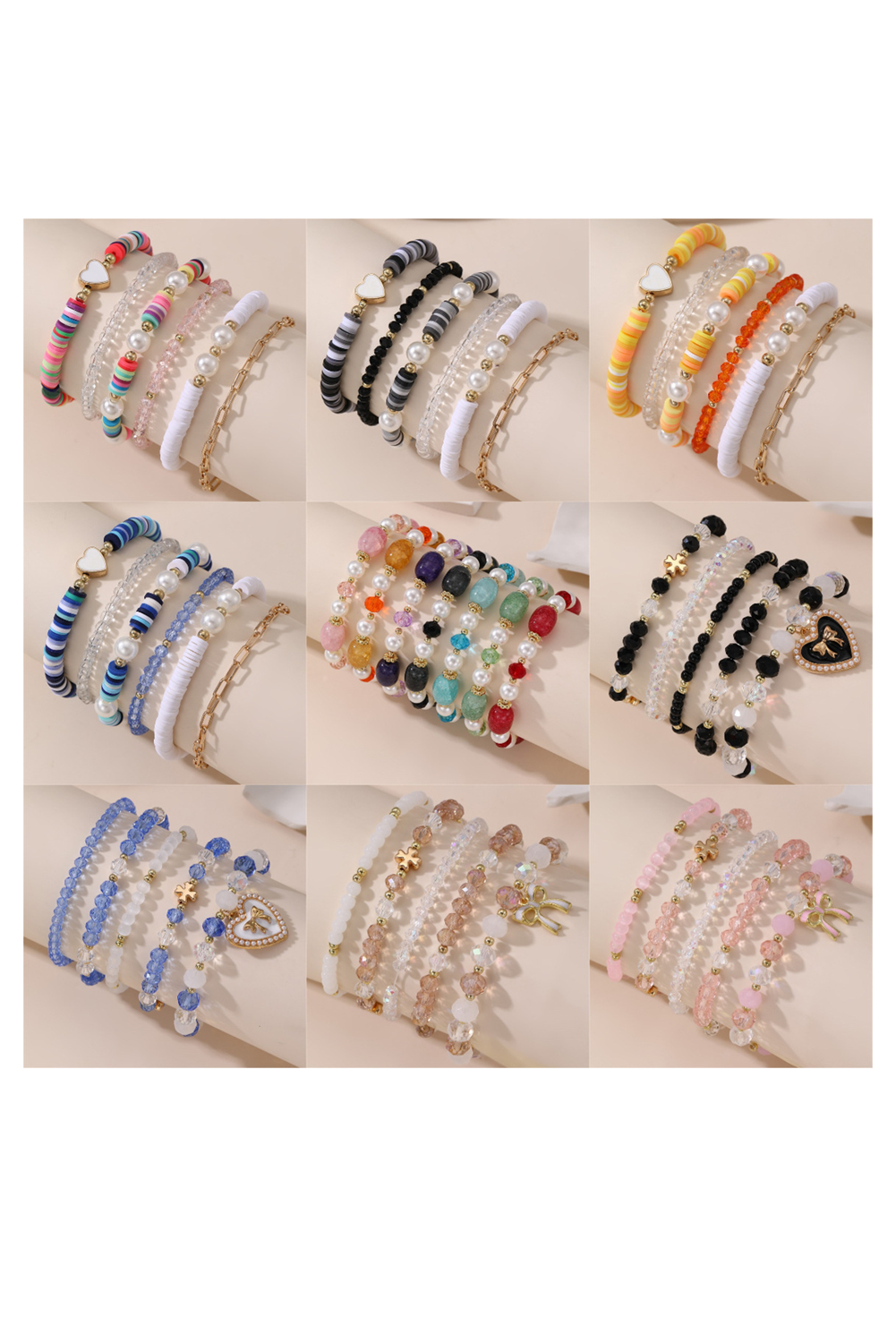 Black Heart Pendant Beaded Layered Bracelets - loveforevers