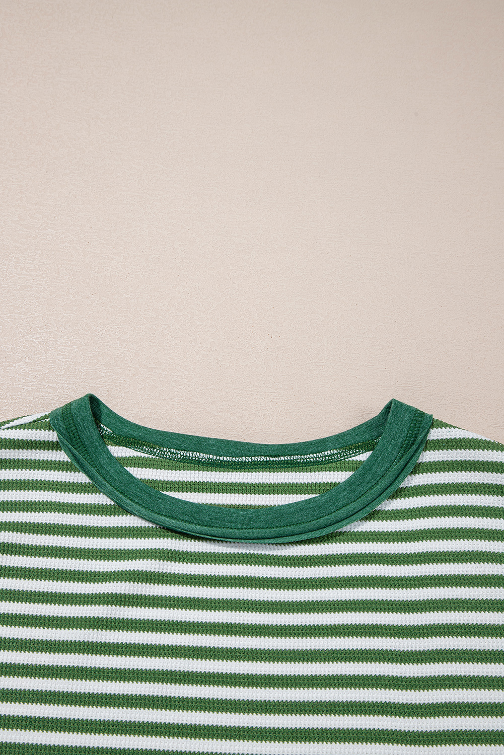 Dearlovers Green Stripe Thermal Knit Drop Shoulder Casual Top - loveforevers