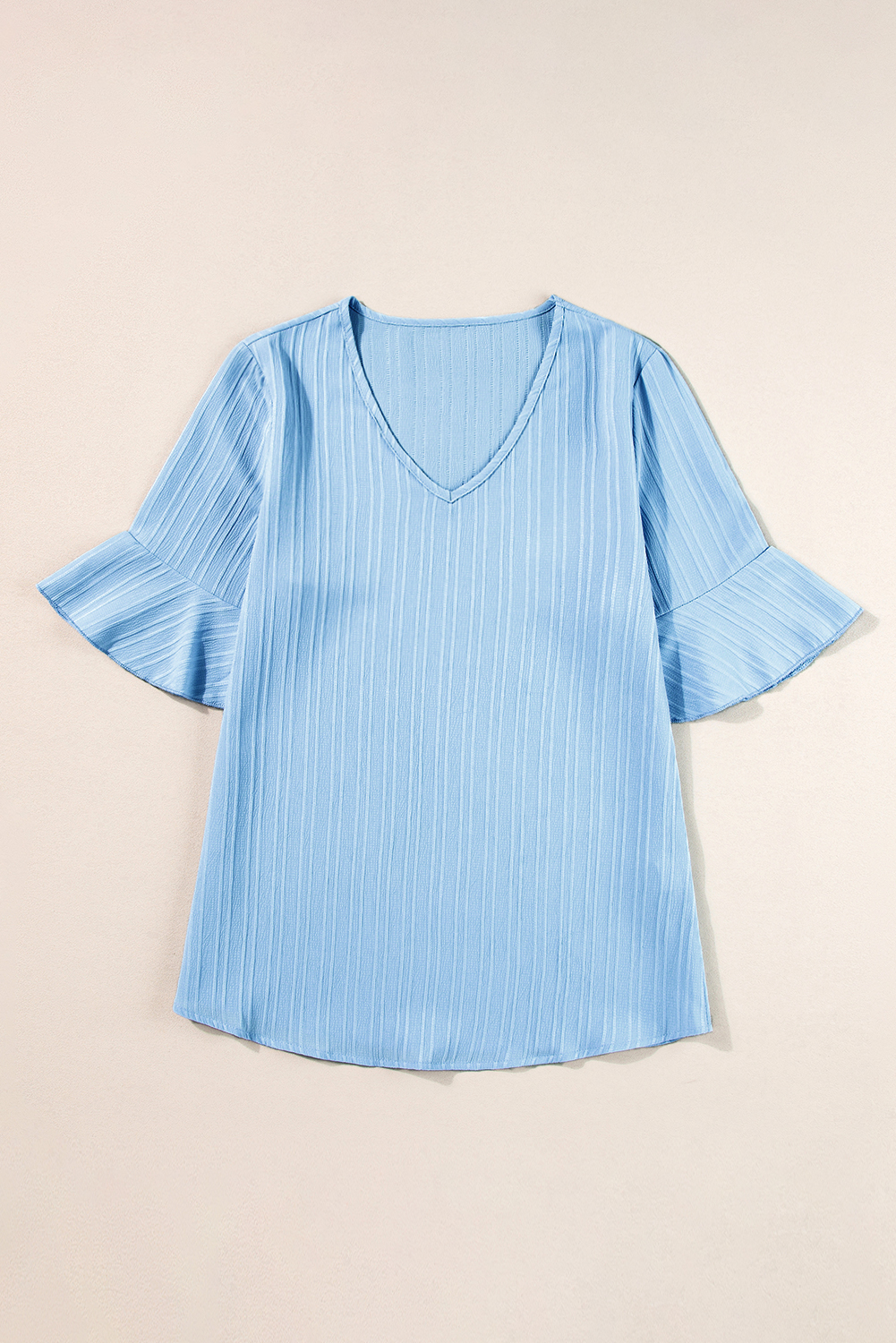Beau Blue Ruffled Half Sleeve V Neck Textured Top - loveforevers