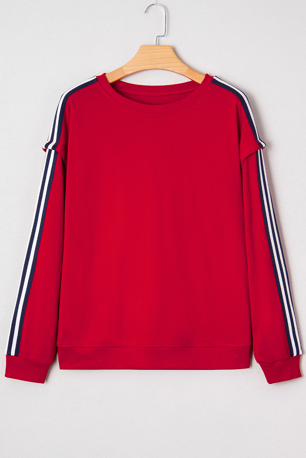 Fiery Red Contrast Striped Detail Varsity Sweatshirt - loveforevers
