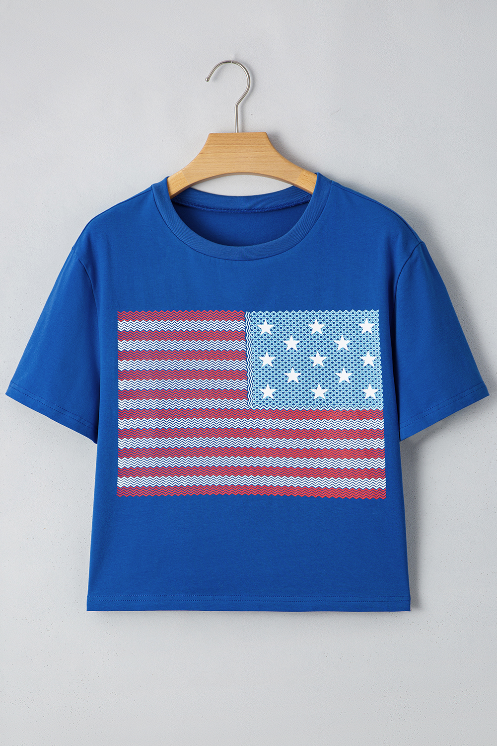 Real Teal American Flag Pattern Crewneck Tee - loveforevers