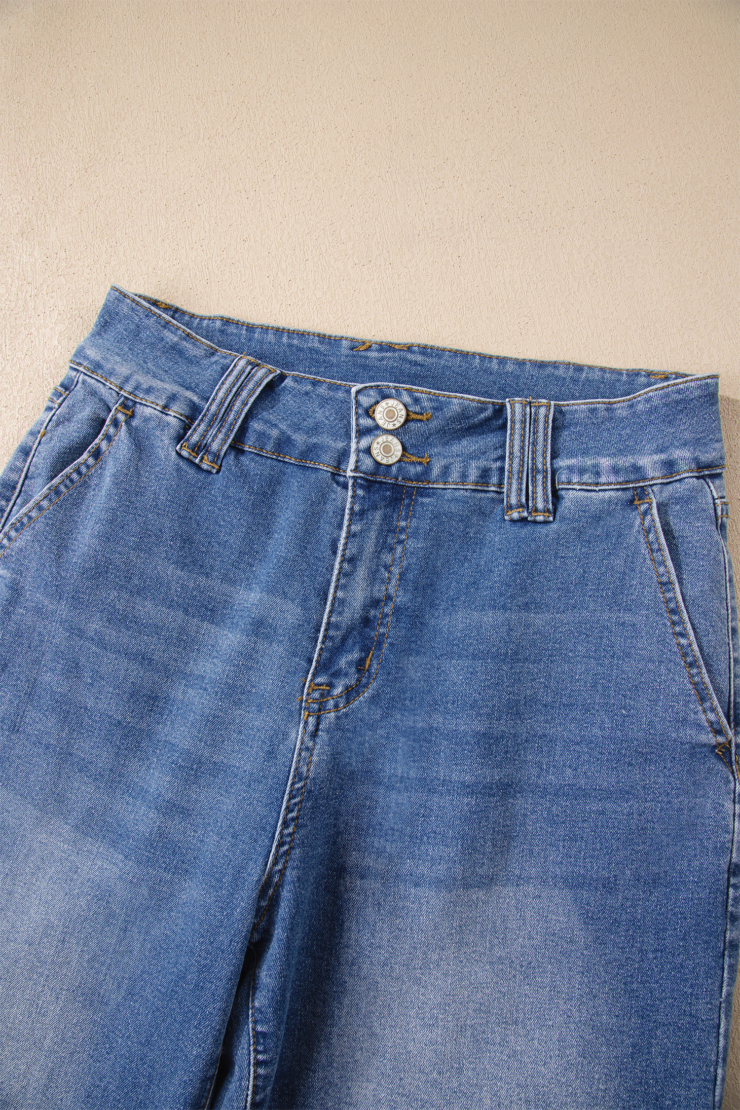 Sky Blue Double Button Zip Fly Straight Leg Jeans - loveforevers