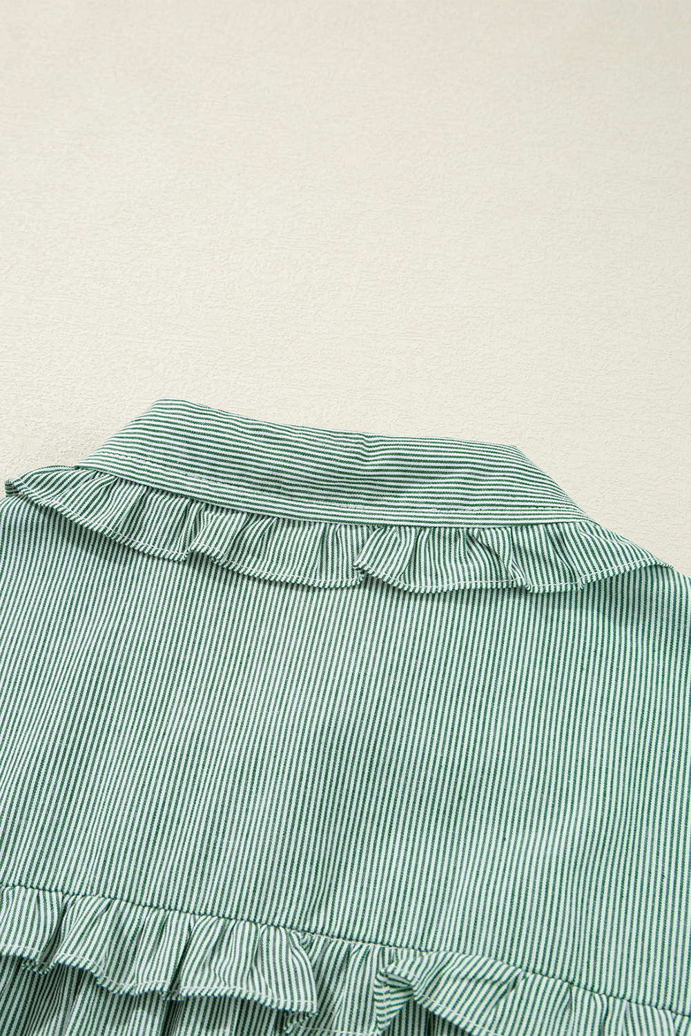 Green Stripe Frilled Sleeveless Collar Front Pocket Button Up Mini Dress - loveforevers