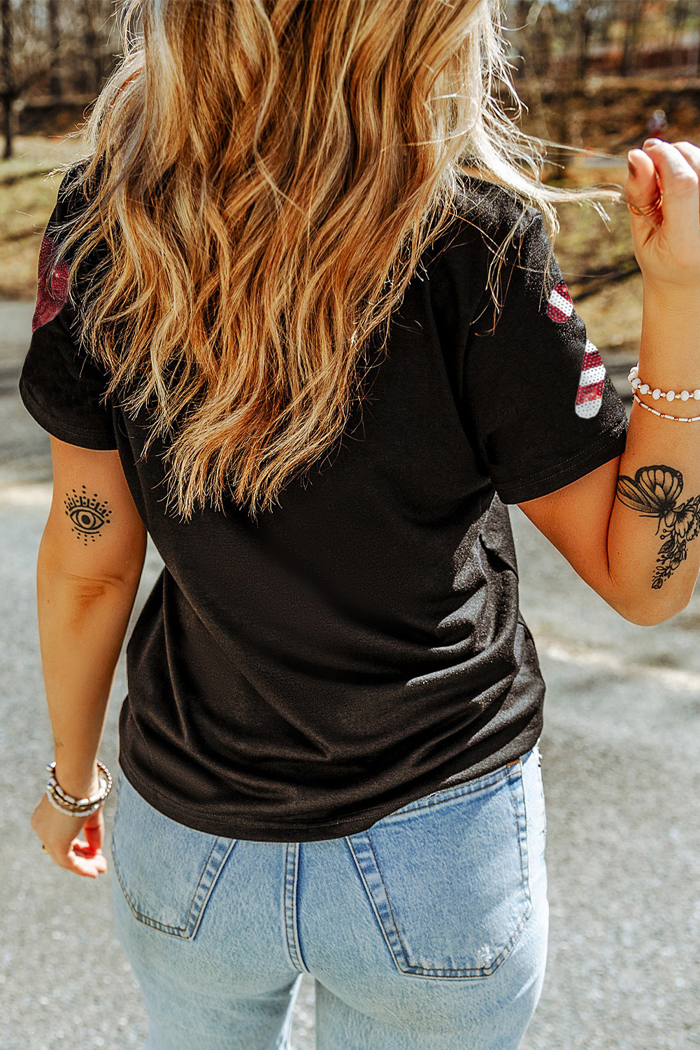 Black Sequin Christmas Essentials Graphic Crewneck T Shirt - loveforevers