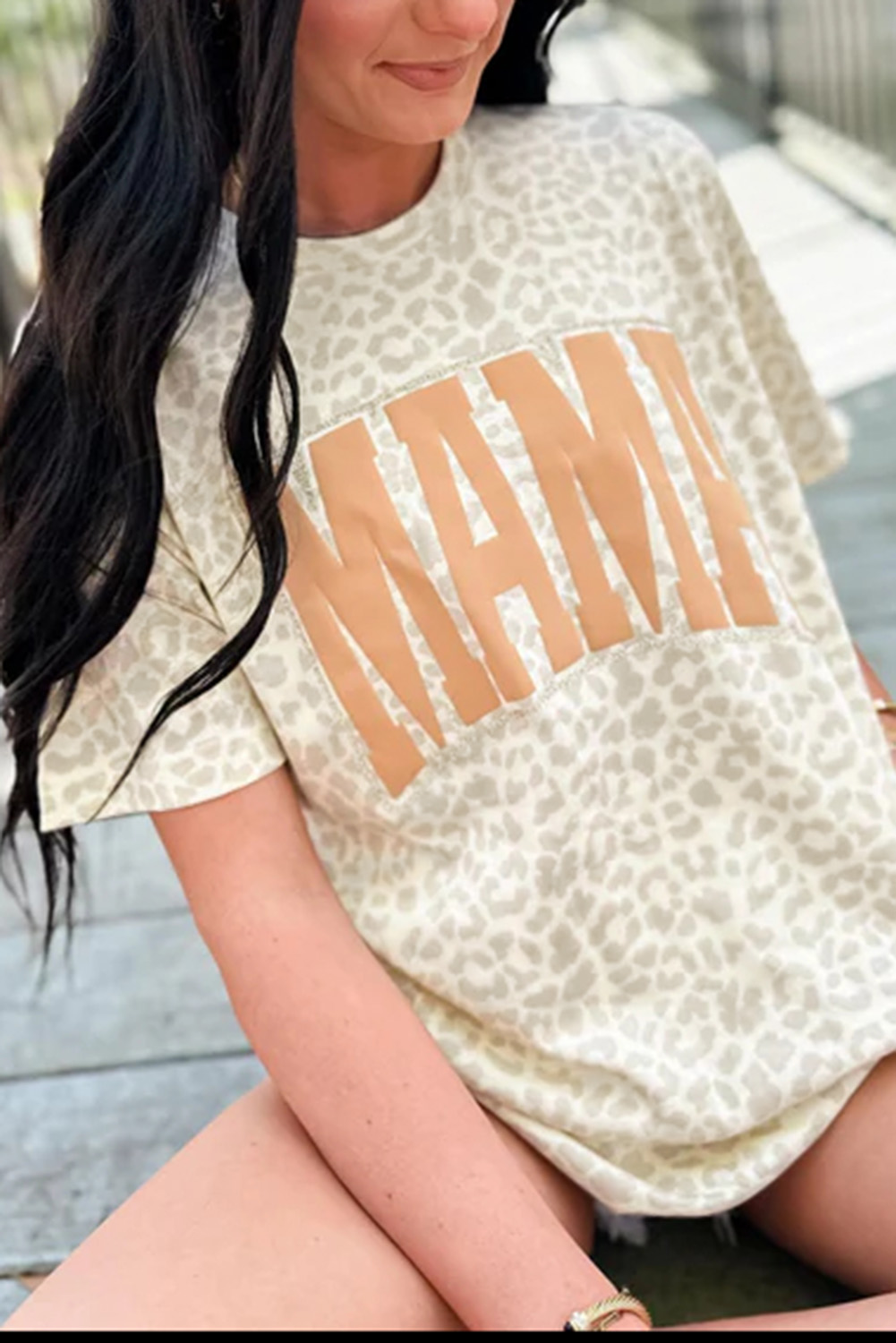 Yellow MAMA Letter Graphic Leopard Loose Tee - loveforevers
