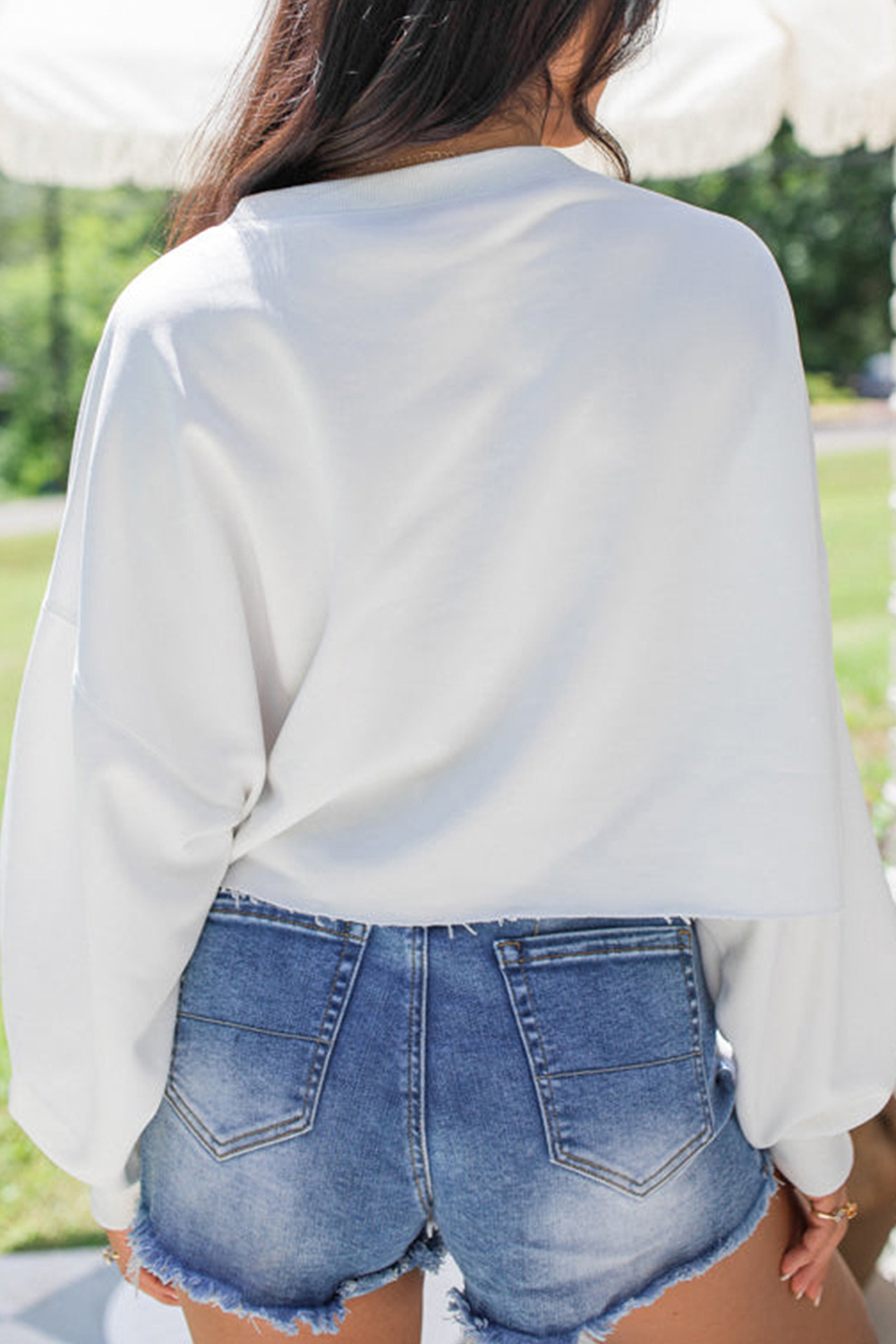 White XOXO Chenille Letter Graphic Valentine Pullover Sweatshirt - loveforevers