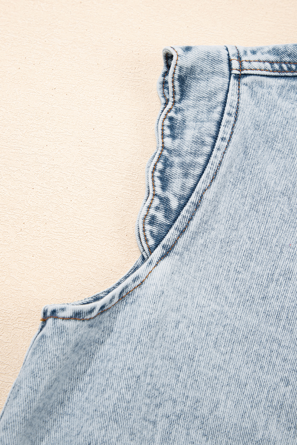 Beau Blue Scalloped Trim Patch Pocket Button Front Denim Vest - loveforevers