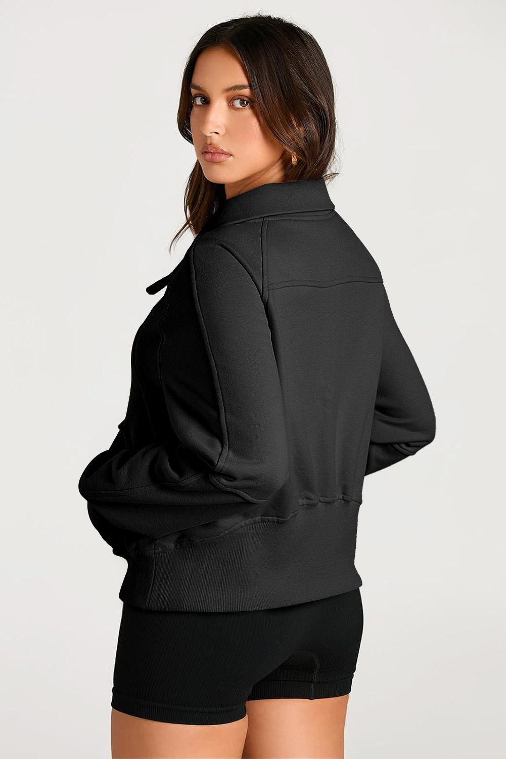 Aruba Blue Quarter Zip Stand Neck Kangaroo Pocket Sweatshirt - loveforevers