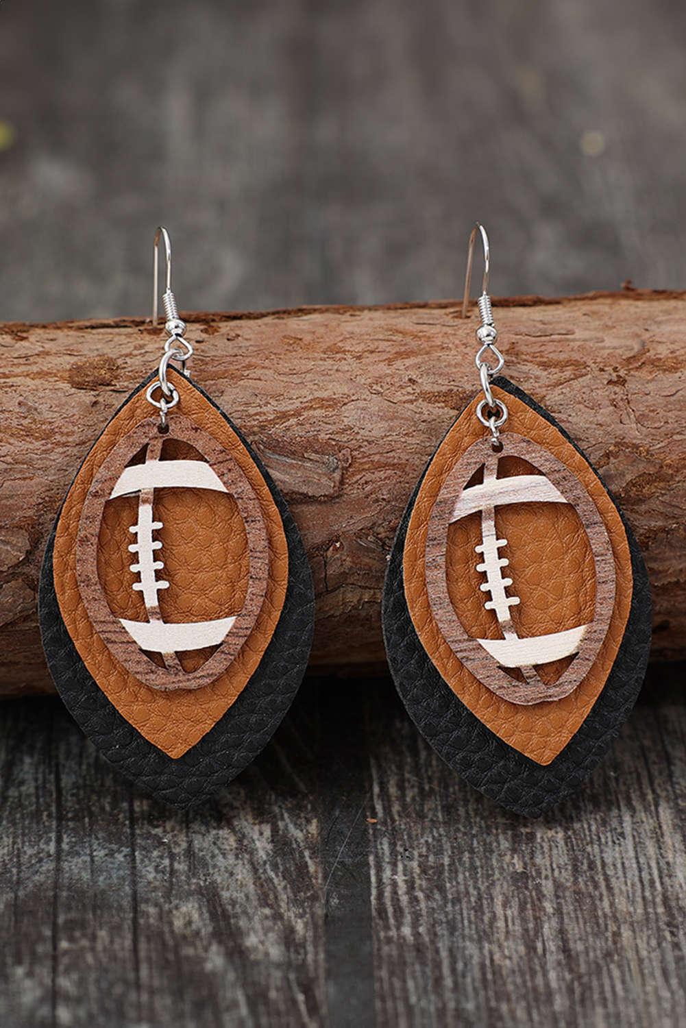 Chestnut Rugby Football Shape PU Leather Drop Earrings - loveforevers